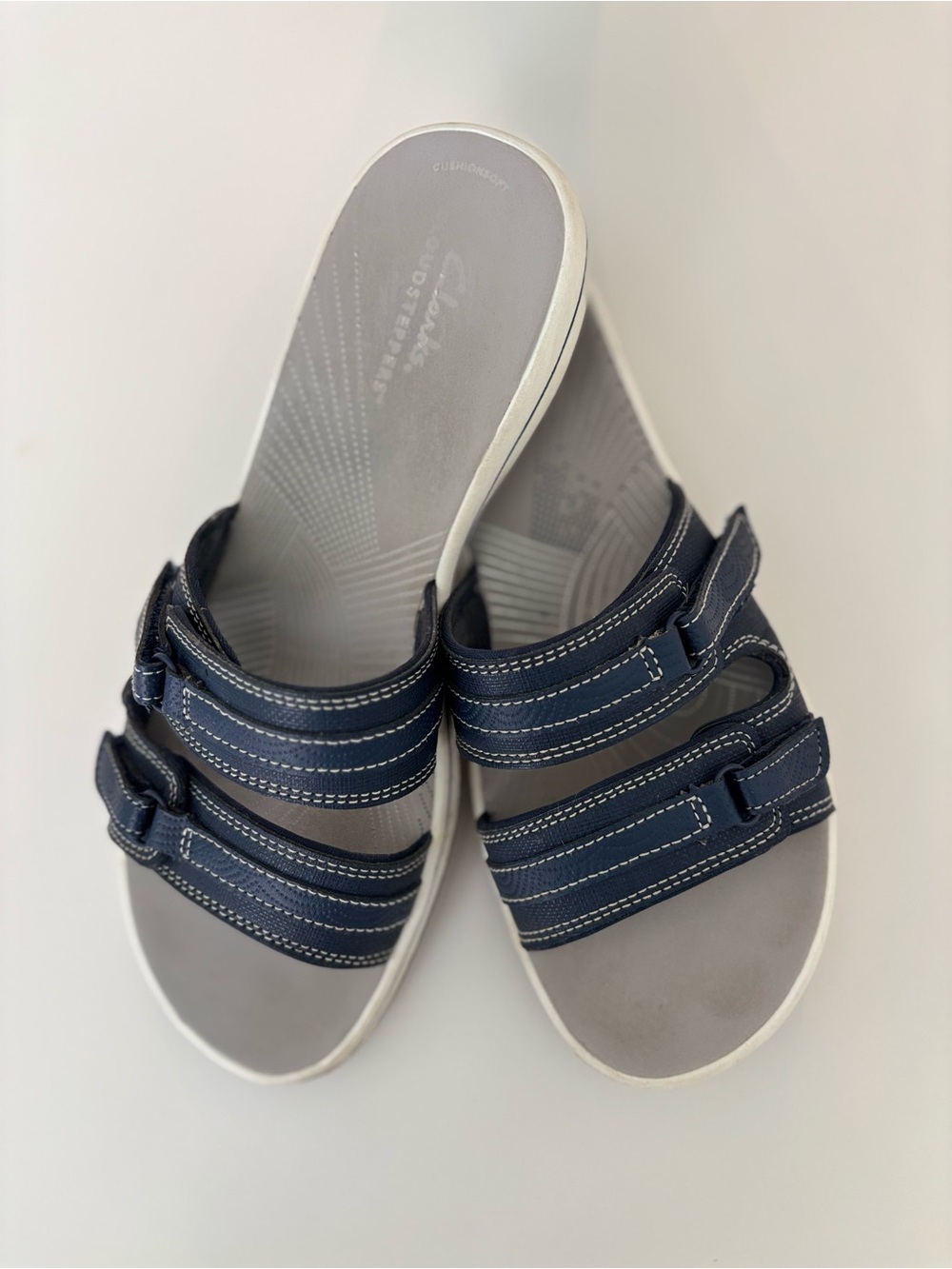 Clarks Women's Navy Slide Sandals with Double Adjustable Straps Size 9 ECU